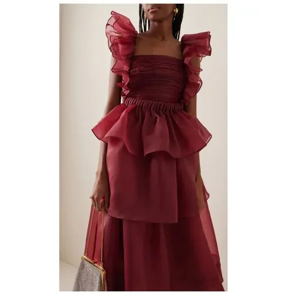 Aje Asra Pleated Frill Midi Dress Size AU/10, US/6